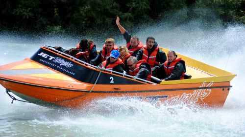 Adventurous and adrenaline pumped up jet boat ride at Waimakariri River